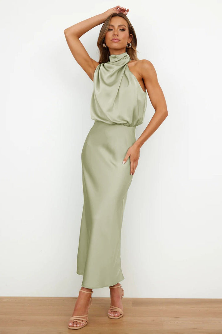 Aukje | - Elegante Abito Lungo Senza Maniche In Raso