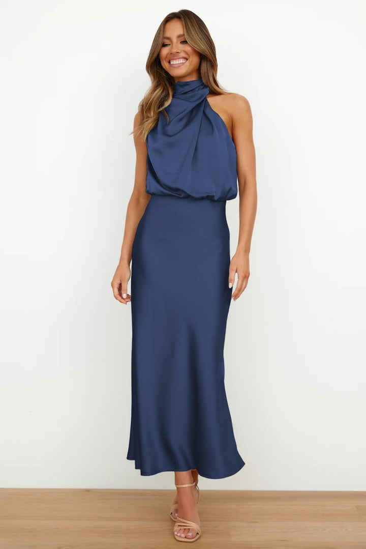 Aukje | - Elegante Abito Lungo Senza Maniche In Raso