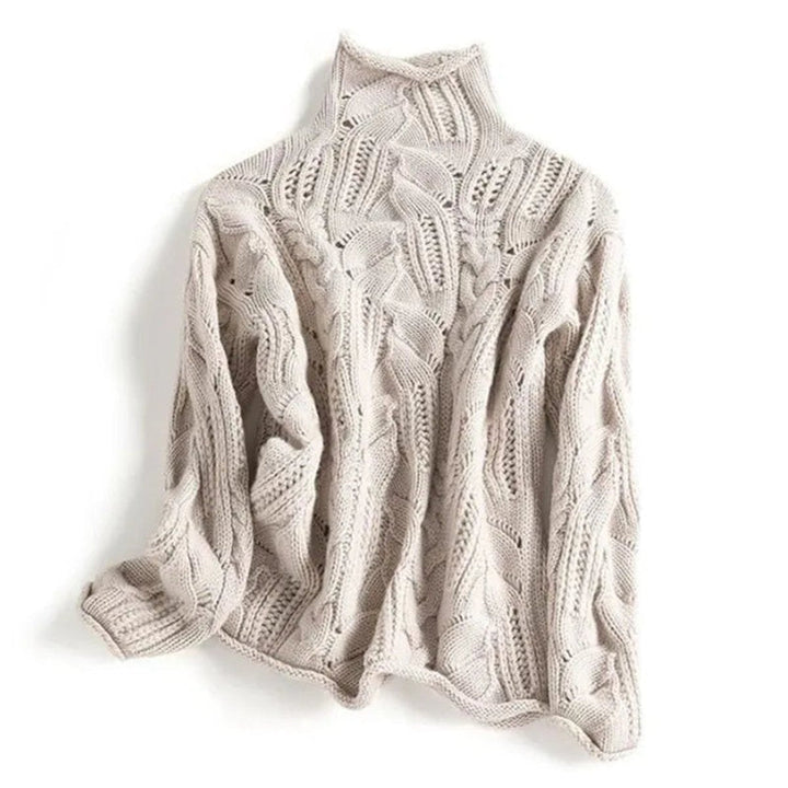 Amelia - Women's Cable Knit Sweater Turtleneck Loose-Fit Pullover