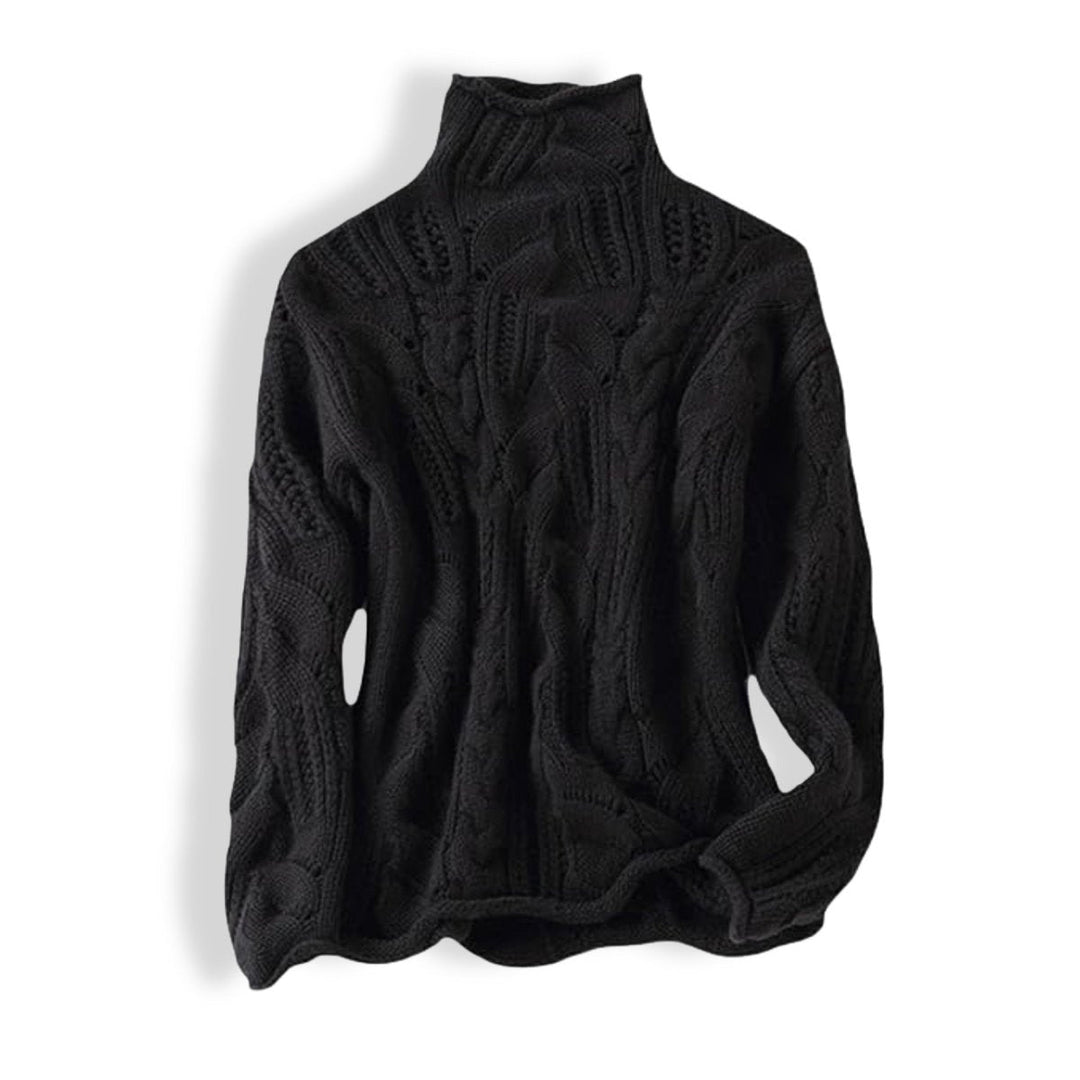 Amelia - Women's Cable Knit Sweater Turtleneck Loose-Fit Pullover