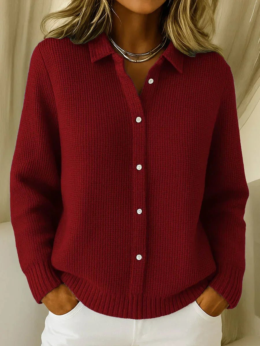 Amelia | Women's Collared Button-Down Textured Knit Sweater Cardigan