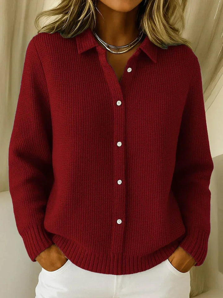Amelia | Women's Collared Button-Down Textured Knit Sweater Cardigan