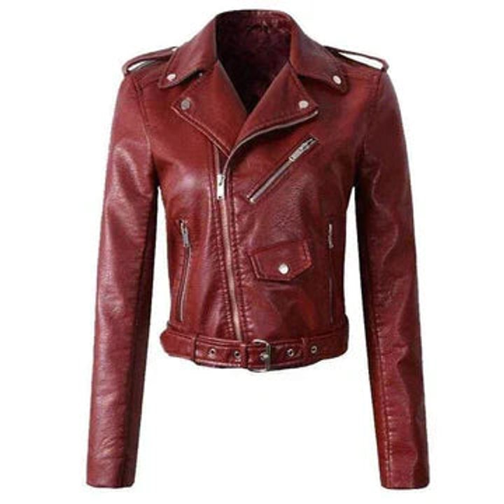 Aria | Women's Cropped Moto Faux Leather Jacket Belted Biker