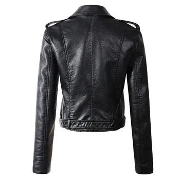 Aria | Women's Cropped Moto Faux Leather Jacket Belted Biker