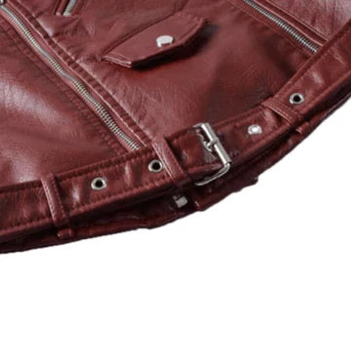Aria | Women's Cropped Moto Faux Leather Jacket Belted Biker