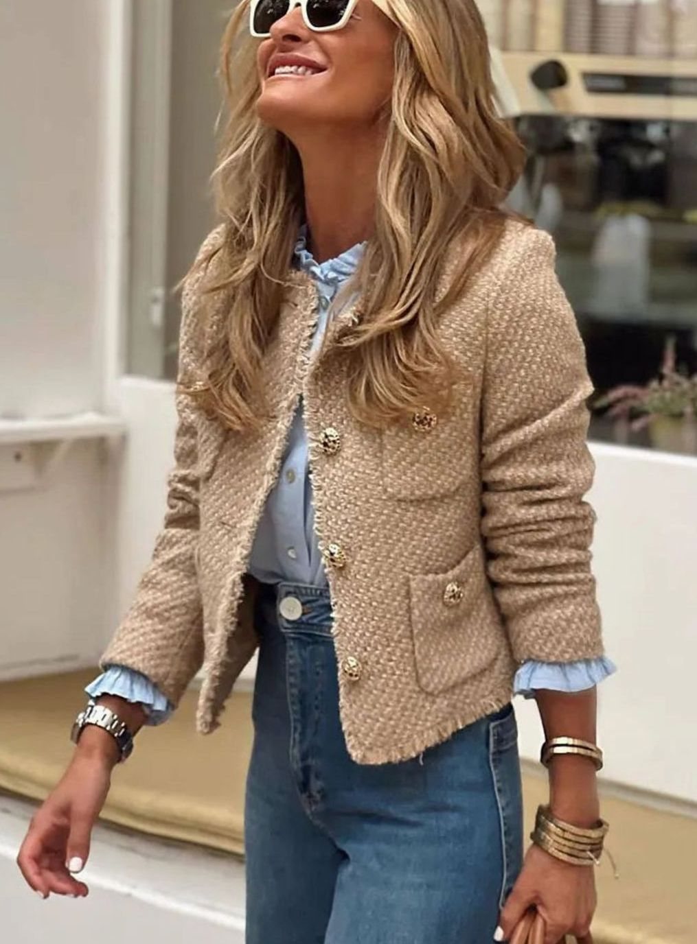 Celine | Cropped Collarless Jacket