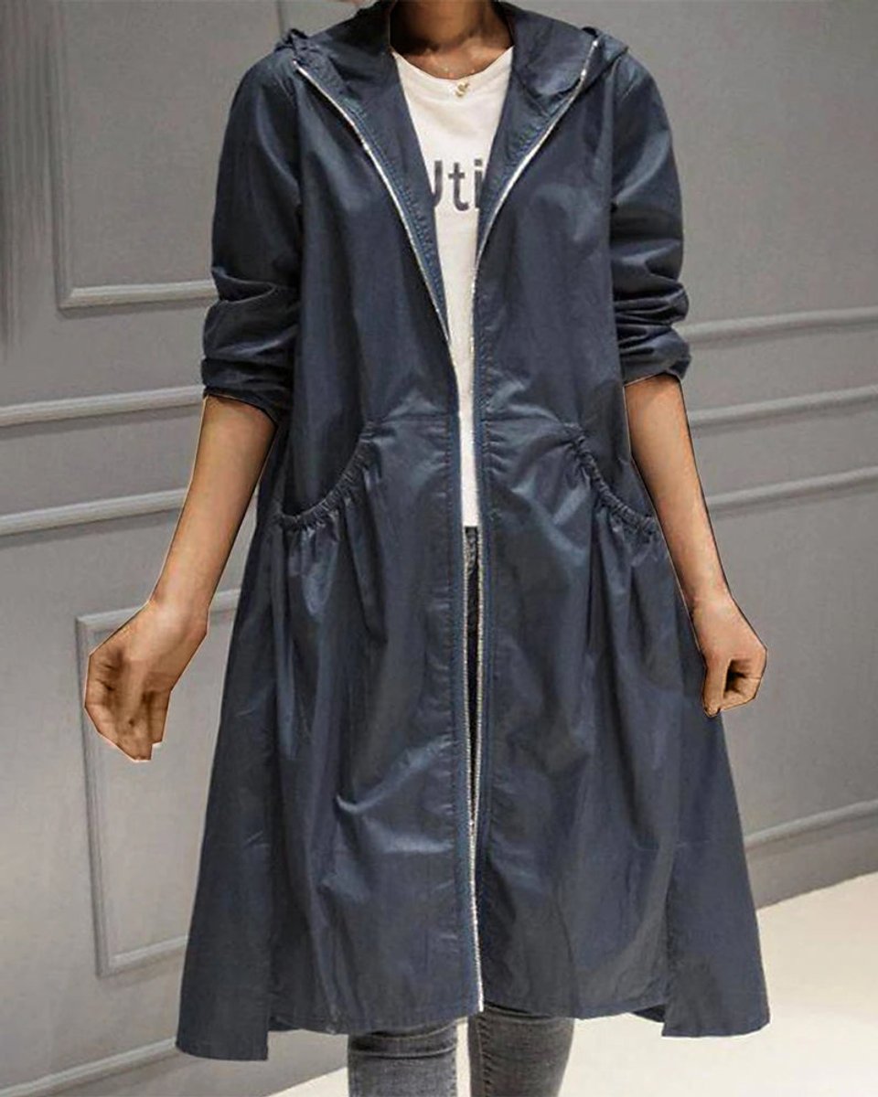Sandra | Hooded Longline Zip-Up Coat