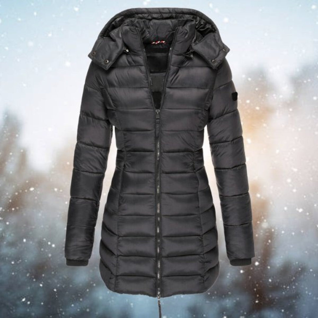 Amelia | Women's Long Hooded Puffer Quilted Jacket Zip-Up Winter Coat
