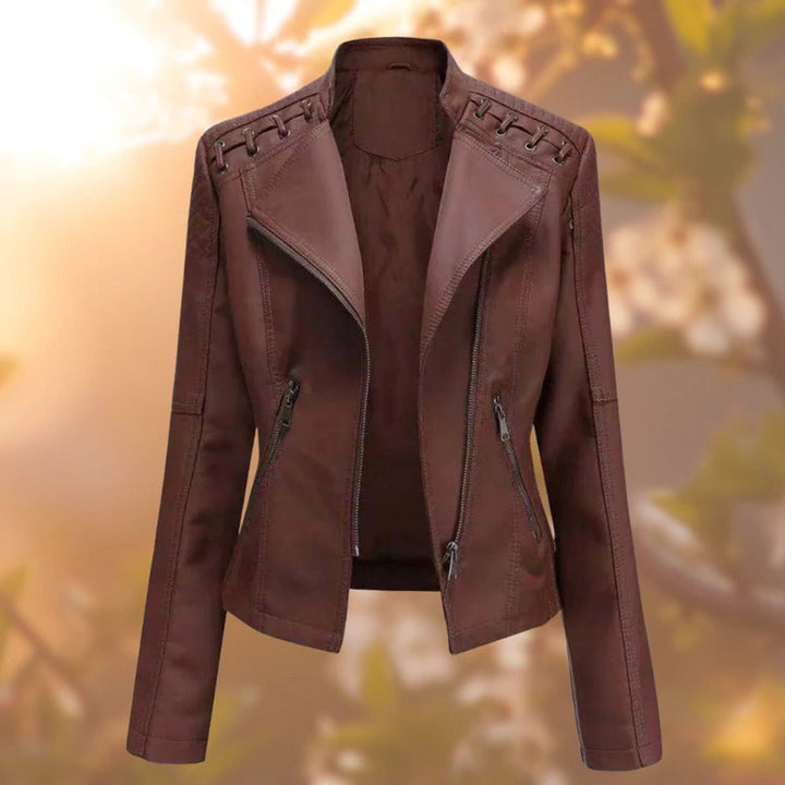Amelia | Women's Moto-Style Zip-Up Faux Leather Biker Jacket