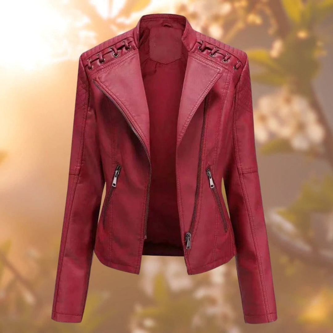 Amelia | Women's Moto-Style Zip-Up Faux Leather Biker Jacket