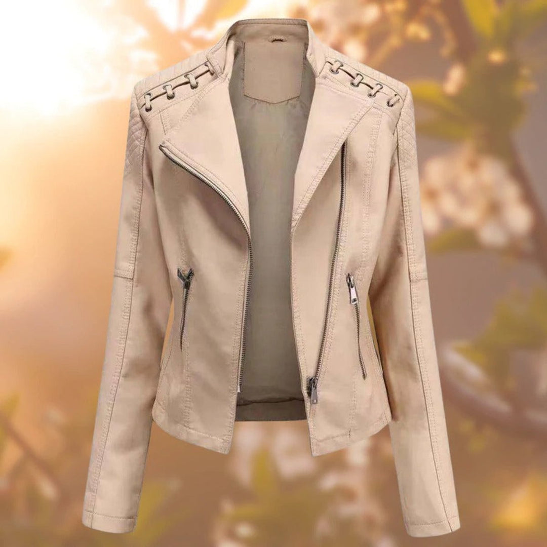 Amelia | Women's Moto-Style Zip-Up Faux Leather Biker Jacket