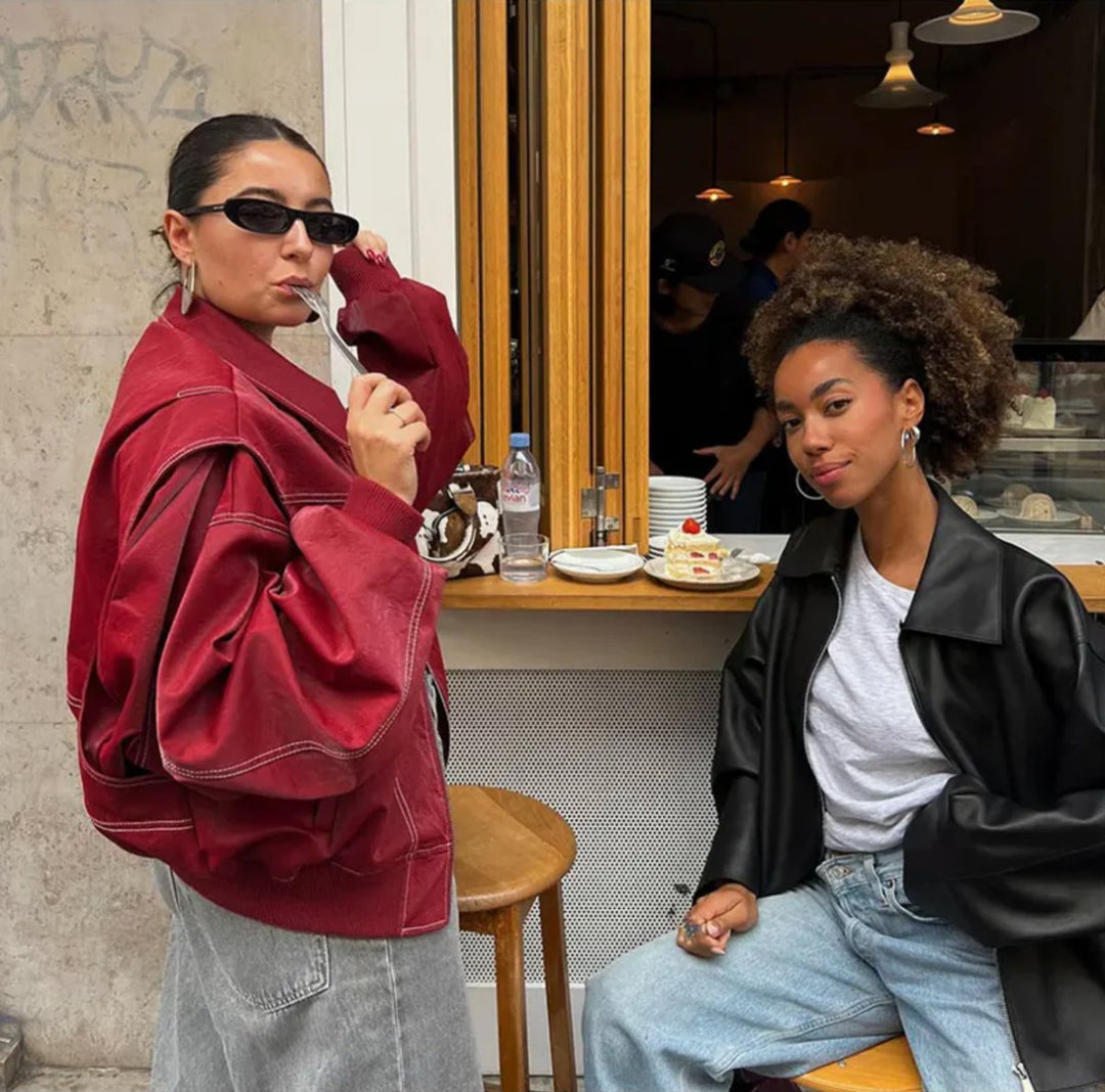 Greer | Oversized Contrast-Stitch Bomber Jacket