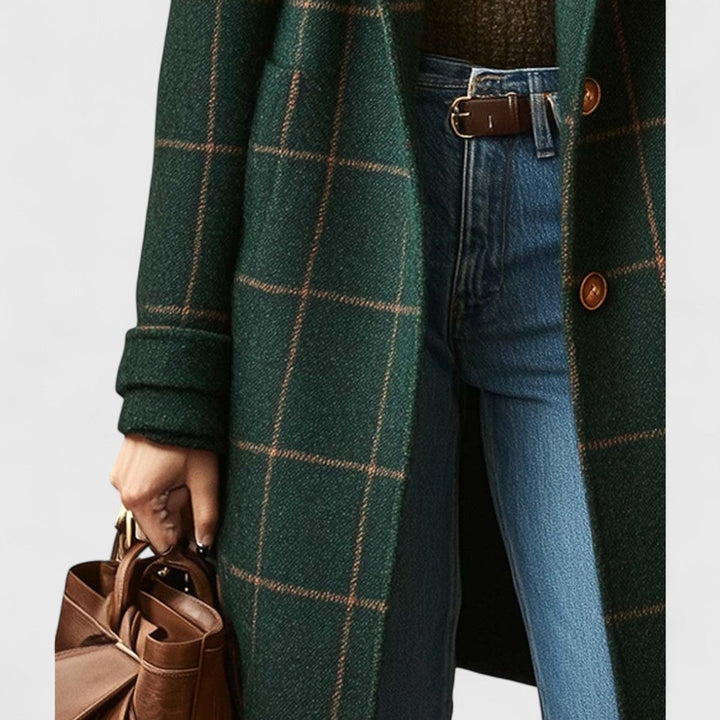 Aria | Women's Plaid Wool-Blend Longline Notch-Lapel Coat