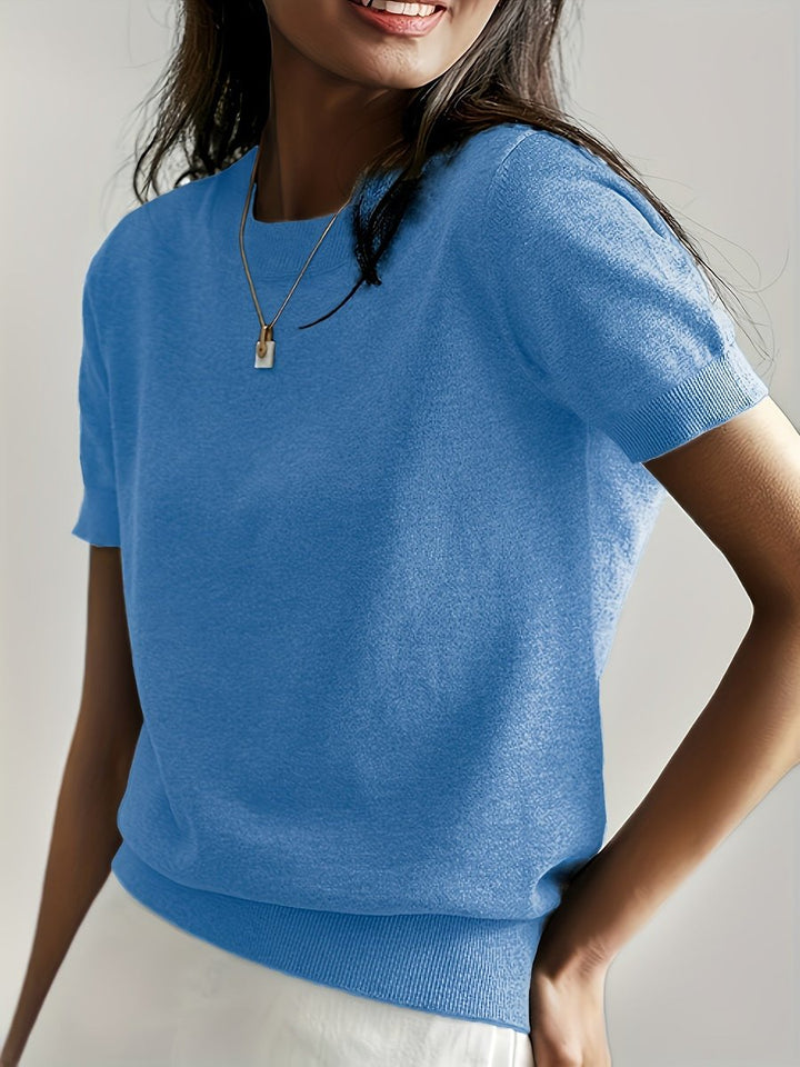 Amelia - Women's Relaxed-Fit Short-Sleeve Knit Sweater Top