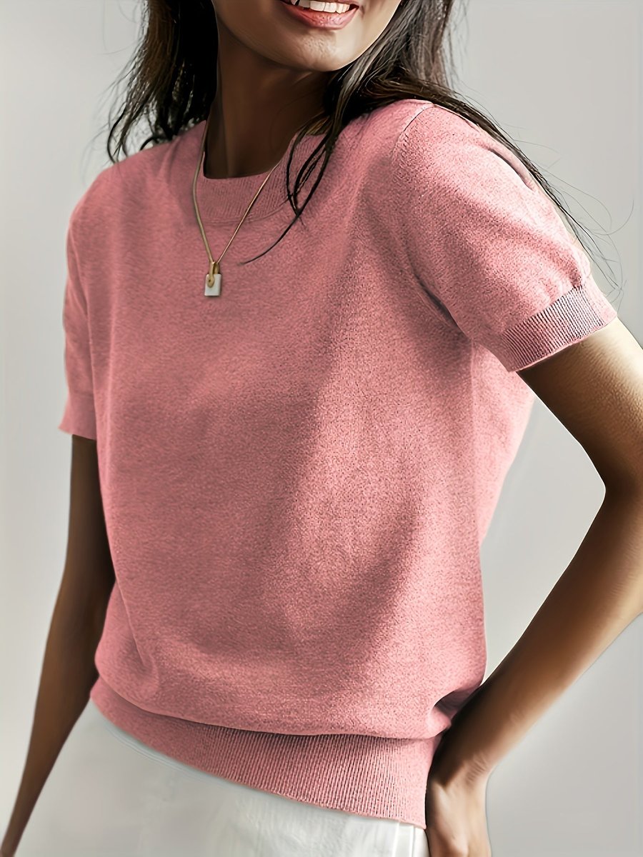 Amelia - Women's Relaxed-Fit Short-Sleeve Knit Sweater Top