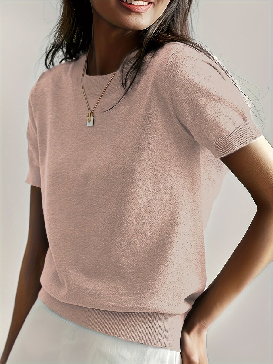 Amelia - Women's Relaxed-Fit Short-Sleeve Knit Sweater Top